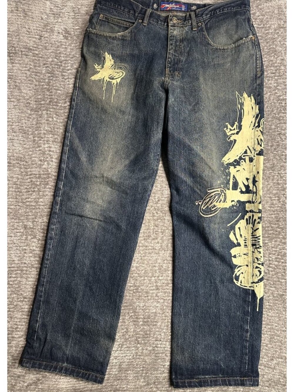 Vintage MISKEEN JEANS Men's Y2K Flying Birds Graffiti Size 36